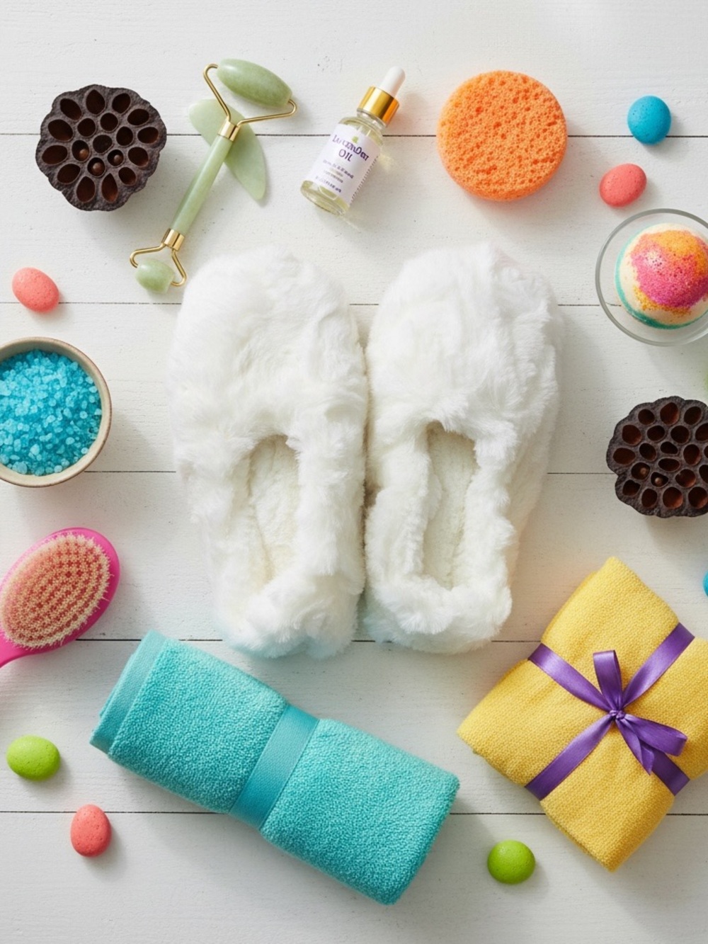 Auden White Plush Spa Slippers